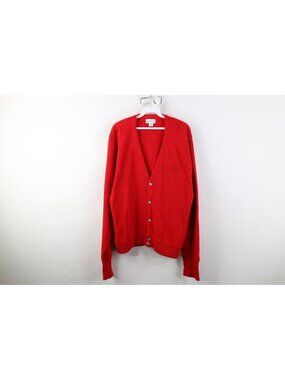 Vtg 90s Izod Mens Medium Distressed Knit Golfing Golf Cardigan Sweater Red USA